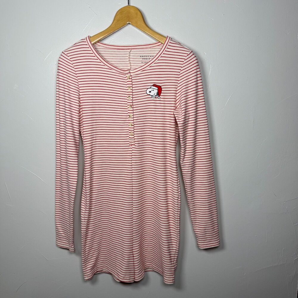 American Eagle Lounge Snoopy Peanuts Christmas Striped Romper Size Medium